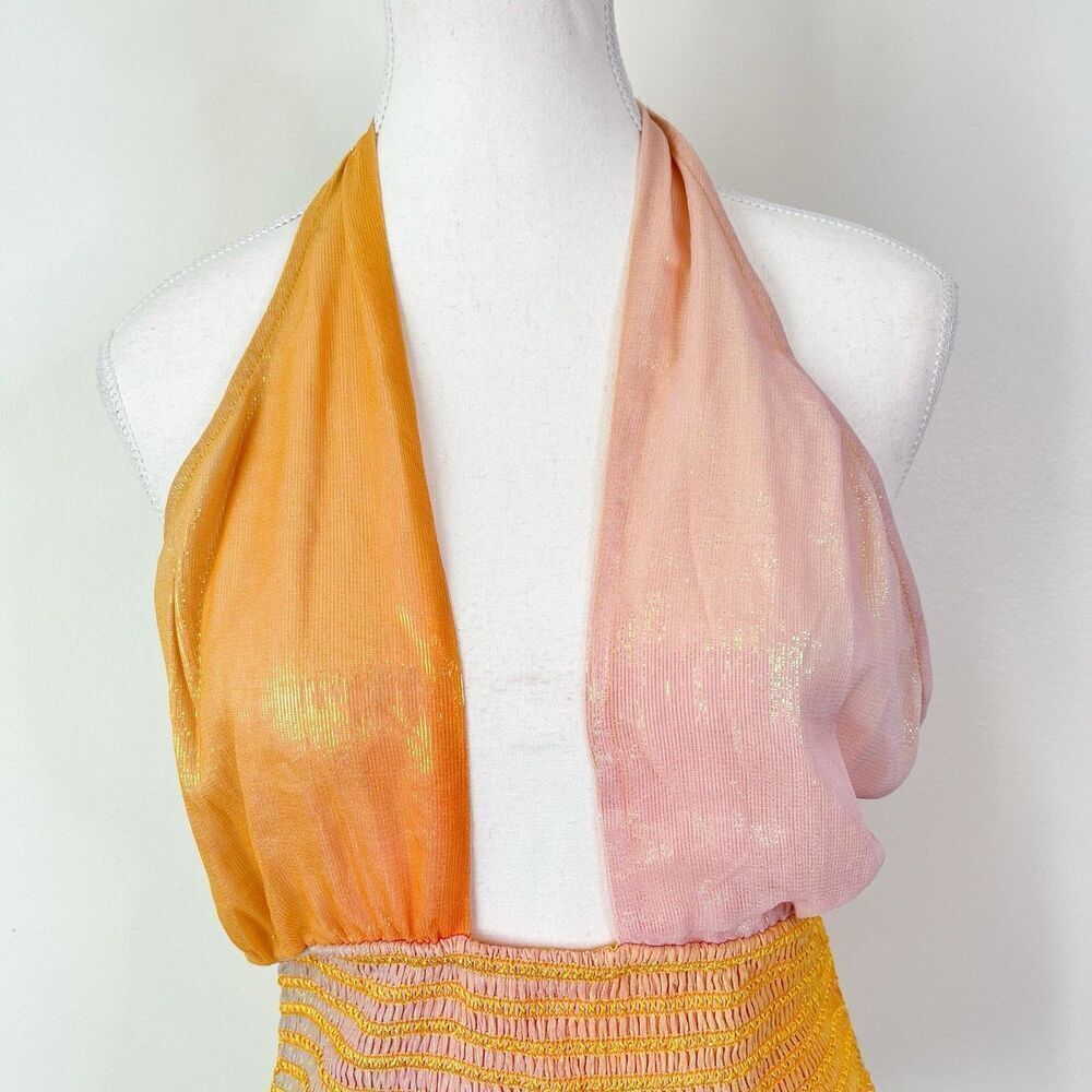 Rococo Sand Leal Halter Bodysuit NEW Metallic Size Large Orange Pink - Picture 5 of 12